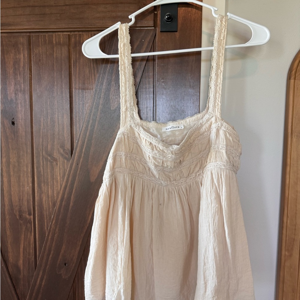 Cream Crochet-Trim Sleeveless Blouse